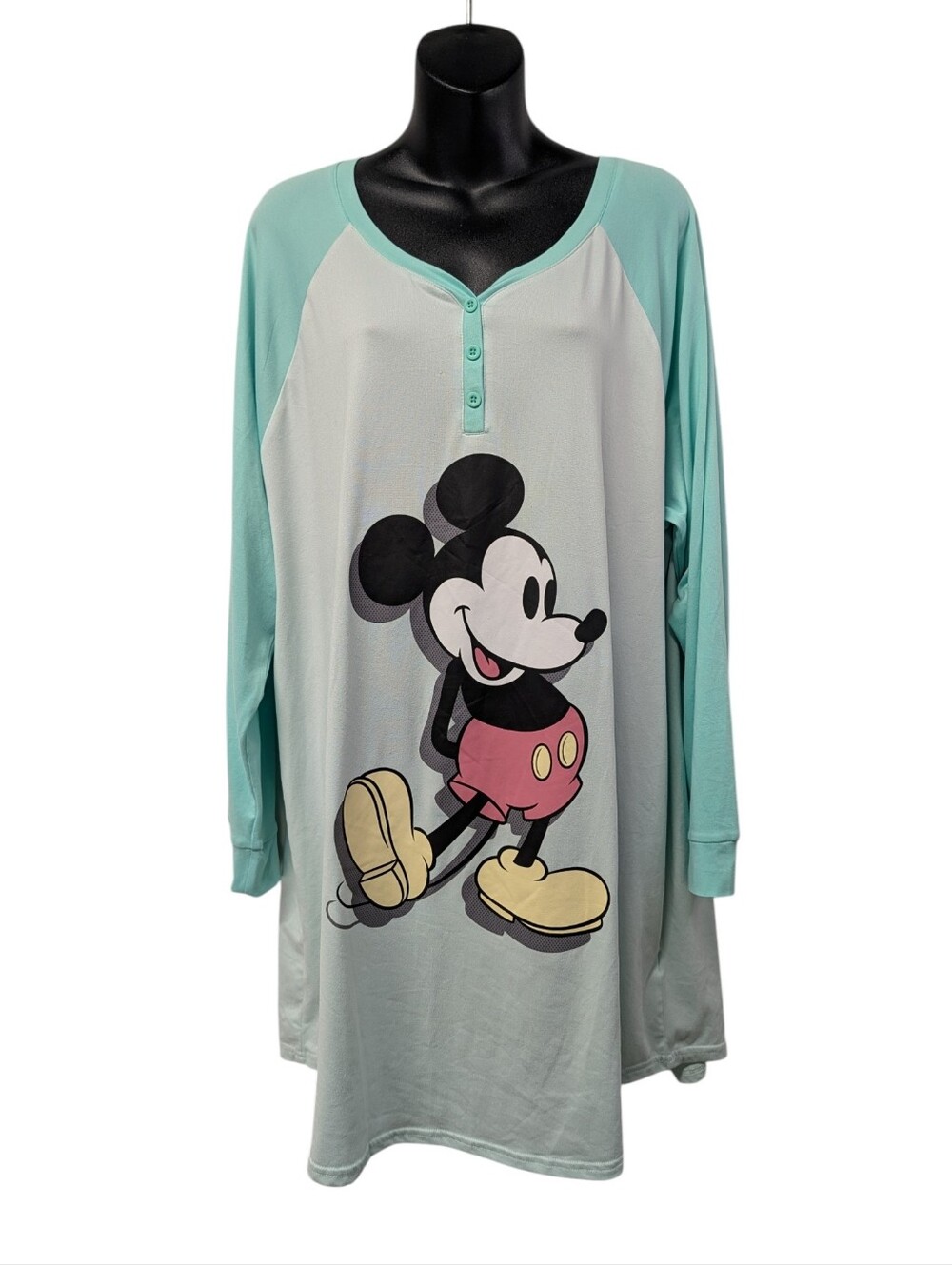 Disney Mickey Mouse Sleep Shirt Women's Size XL Mint Green Long Sleeve Nightgown